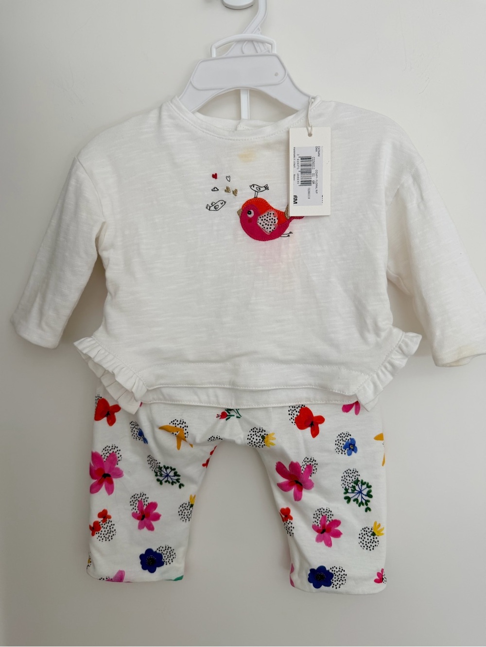 Catmini Baby Two-Piece Set with Pink Bird & Floral Leggings